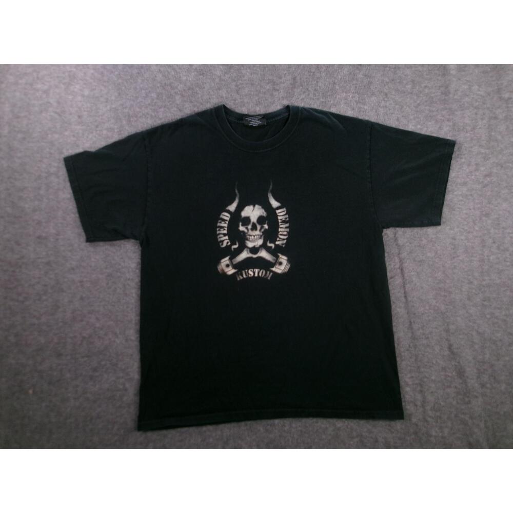 Speed Demon Kustom Shirt Men Large Black Graphic Skull Edgy Streetwear Punk Y2K